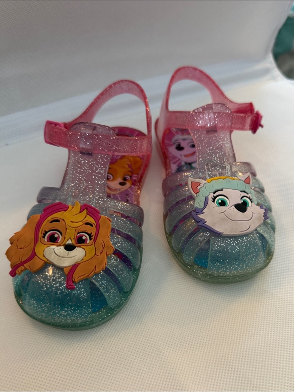 Paw Patrol Girls' Glitter Jelly Sandals in Pink and Teal